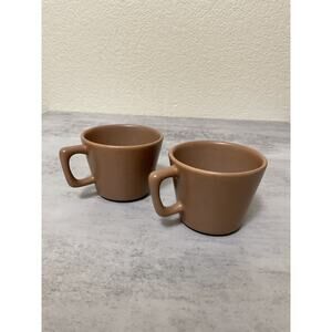 2 Vtg Bauer Pottery Cup Coffee Mugs Brown Speckled 2 3/4" Matte American Moderne